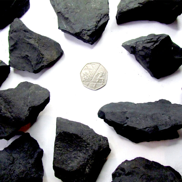 Regular Shungite Stones: Natural black Shungite stones with unique irregularities, ideal for water purification and EMF protection